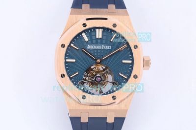 R8 AP Royal Oak Tourbillon Replica Watch Rose Gold Case Blue Tapisserie Dial 41MM